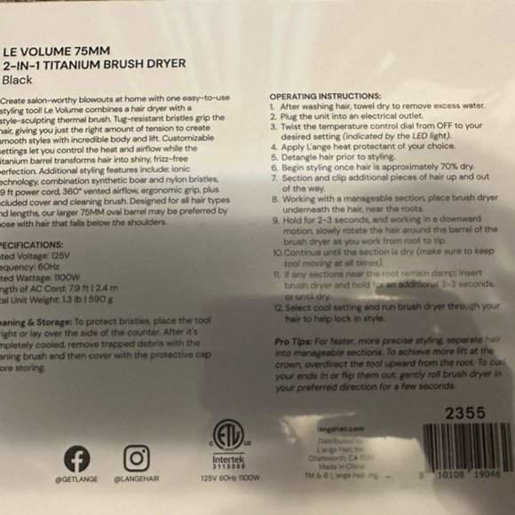 L'ANGE Hair Lange Le Volume Brush Dryer 75mm 2 In Volumizing